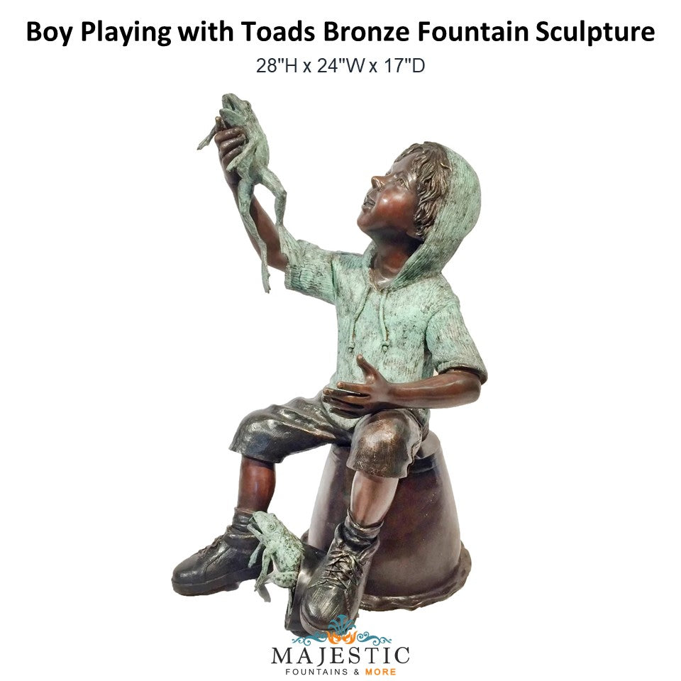 Boy Playing with Toads Bronze Fountain Sculpture