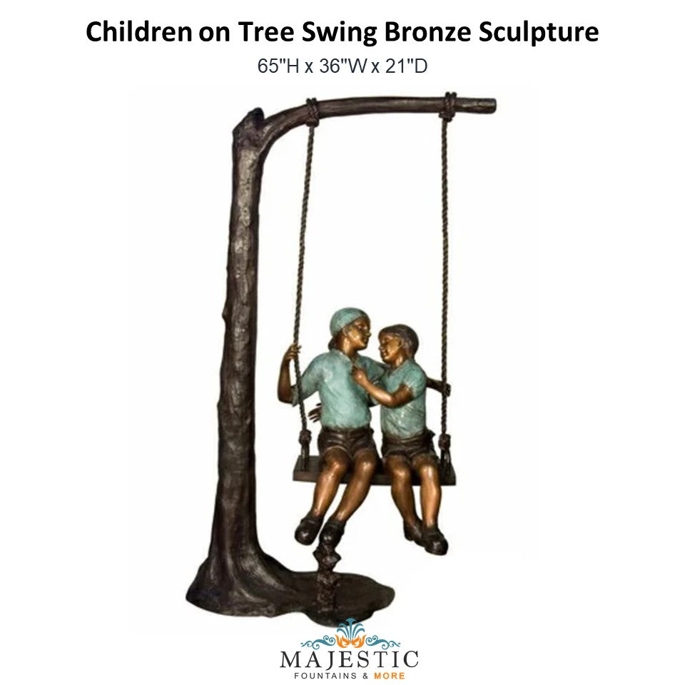 Children on Tree Swing Bronze Sculpture