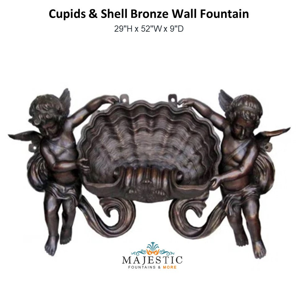 Cupids & Shell Bronze Wall Fountain