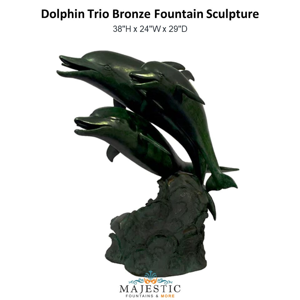 Dolphin Trio Bronze Fountain Sculpture