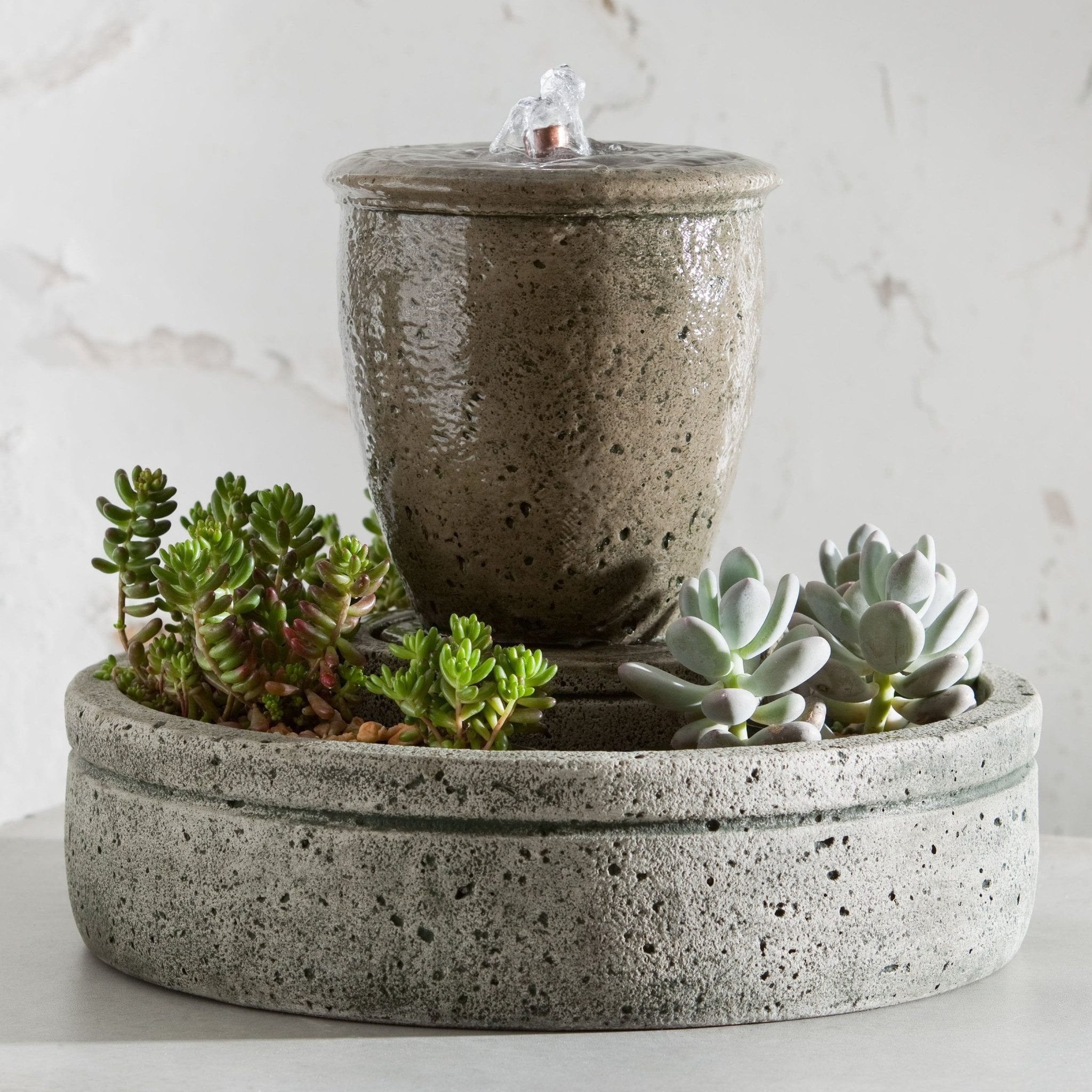 M-Series Rustic Spa Fountain With Planter in Cast Stone by Campania International FT-178