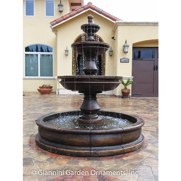 Montefalco Concrete 3 Tier Outdoor Courtyard Fountain with Basin