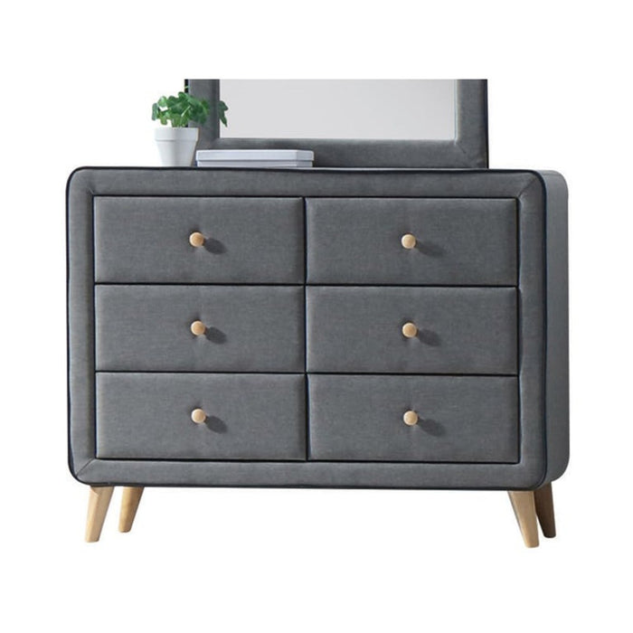 Transitional Style Wood And Fabric Upholstery Dresser With 6