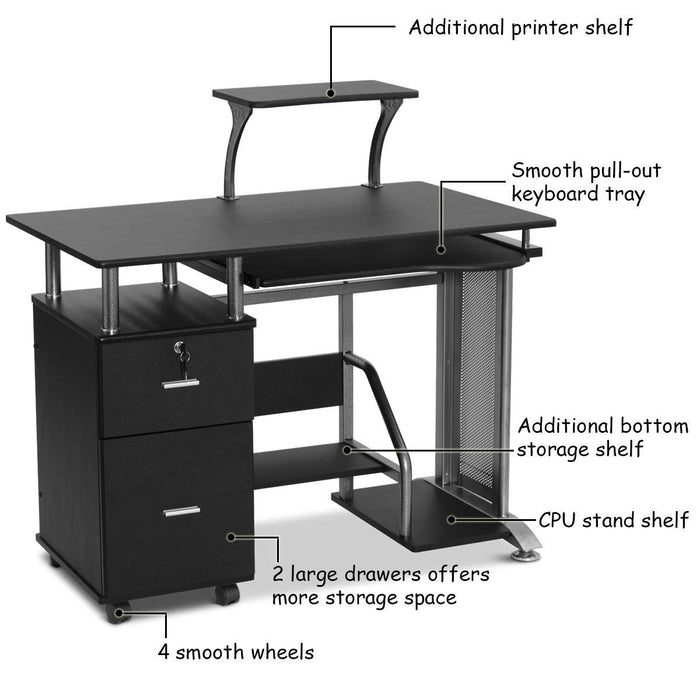 Black Computer Desk With Printer Shelf Davis Bargains