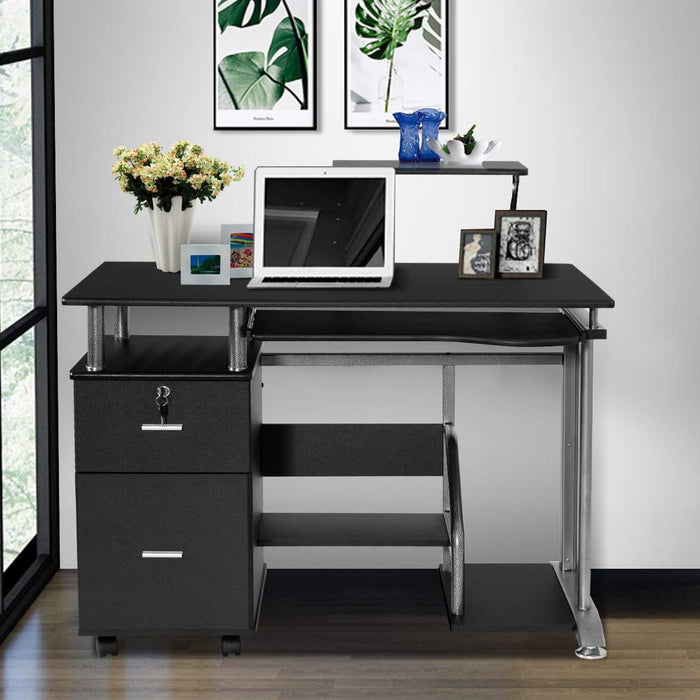 Black Computer Desk With Printer Shelf Davis Bargains