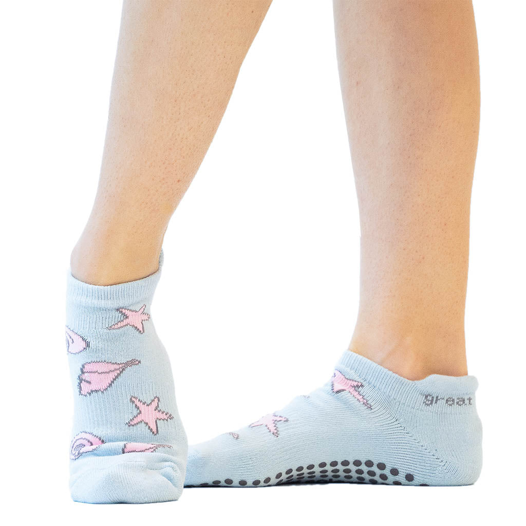 Amelie Floral Tab Back Sport Grip Sock Grey/Pink - Great Soles