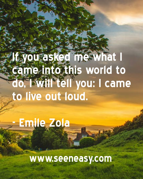 If you asked me what I came into this world to do, I will tell you: I came to live out loud. Emile Zola