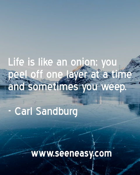Life is like an onion; you peel off one layer at a time and sometimes you weep. Carl Sandburg