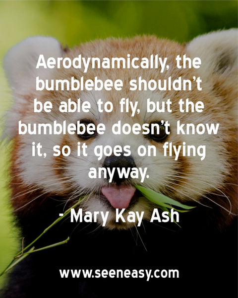 Aerodynamically, the bumblebee shouldn’t be able to fly, but the bumblebee doesn’t know it, so it goes on flying anyway. Mary Kay Ash