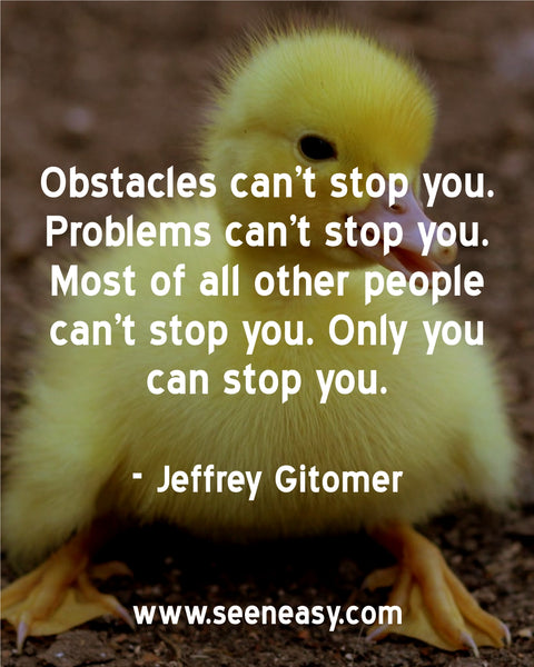 Obstacles can’t stop you. Problems can’t stop you. Most of all other people can’t stop you. Only you can stop you. Jeffrey Gitomer