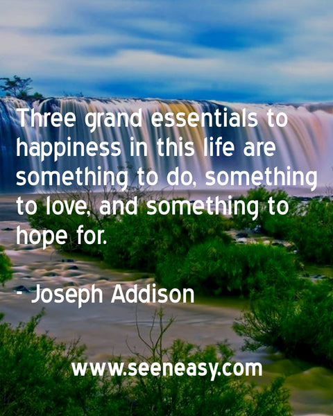Three grand essentials to happiness in this life are something to do, something to love, and something to hope for. Joseph Addison