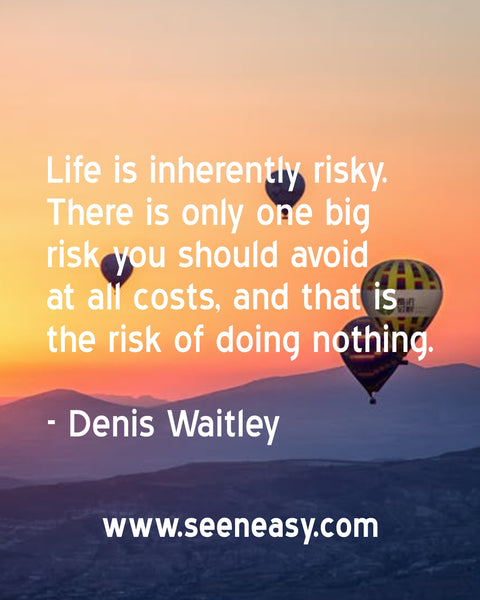 Life is inherently risky. There is only one big risk you should avoid at all costs, and that is the risk of doing nothing. Denis Waitley