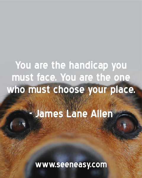 You are the handicap you must face. You are the one who must choose your place. James Lane Allen