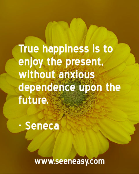 True happiness is to enjoy the present, without anxious dependence upon the future. Seneca