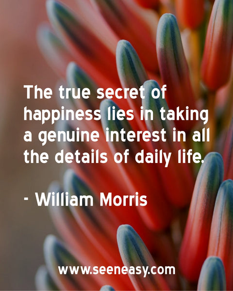 The true secret of happiness lies in taking a genuine interest in all the details of daily life. William Morris