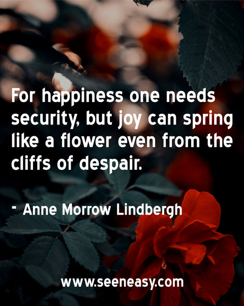For happiness one needs security, but joy can spring like a flower even from the cliffs of despair. Anne Morrow Lindbergh