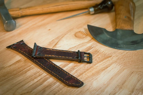 A handcrafted leather watch band.