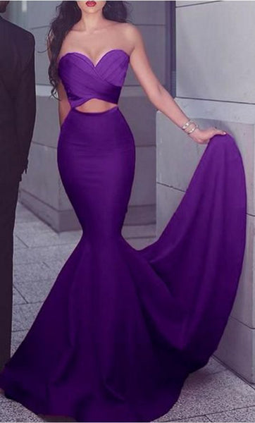2 Pieces Purple Mermaid Satin Long Prom Dress UB9561 – BallGownBridal