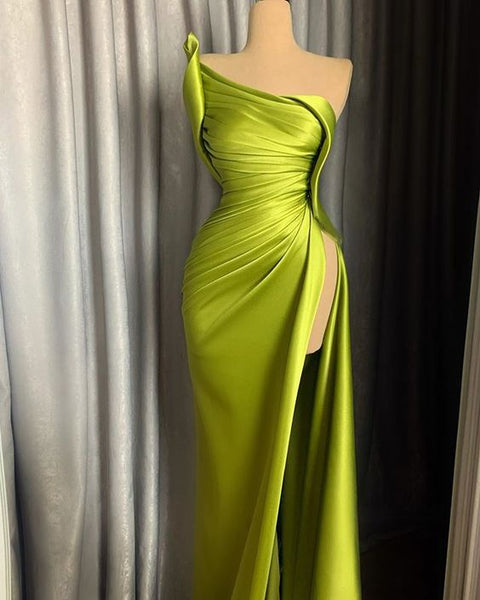 Sexy Green Sleeveless Side Slit Mermaid Prom Dresses HE1440 ...