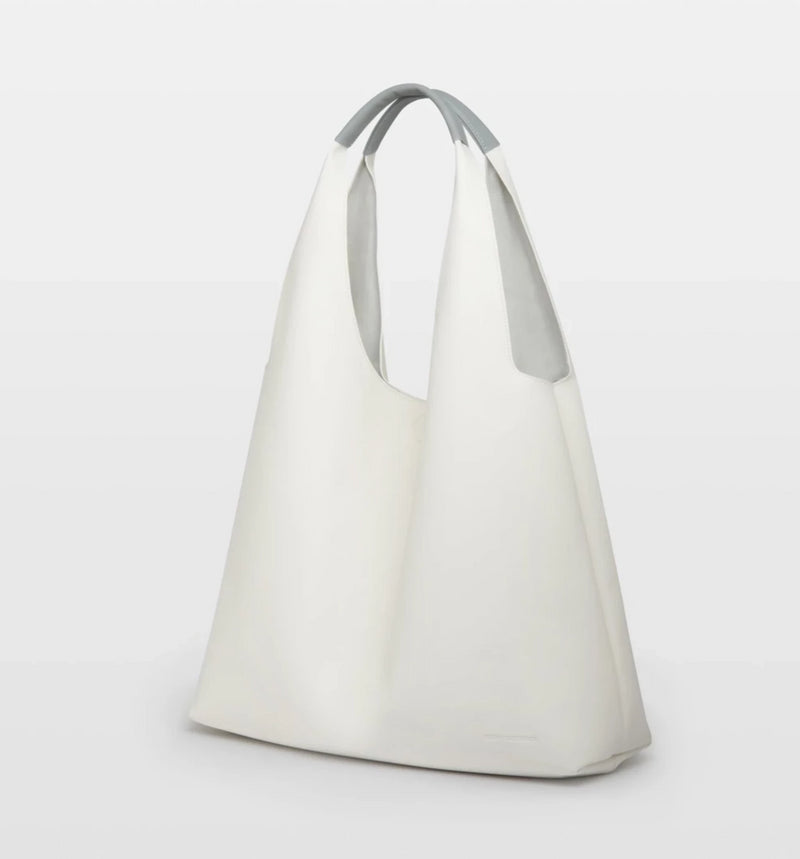 White AVA Shopping Tote Bag - White Designer Handbags