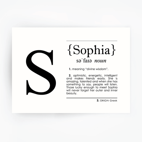 Name Definition Art Print Sophia Customise Any Name The Artisan Gift Co