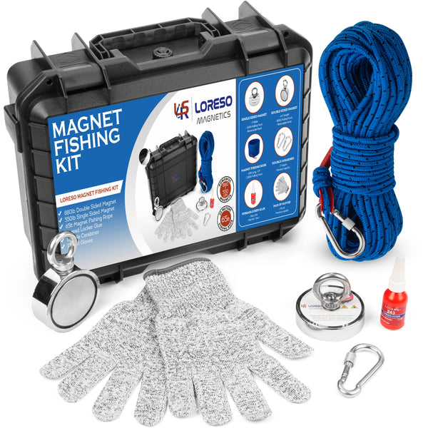 Loreso Magnet Fishing Rope + Double Carabiner - Heavy Duty 1200lb 65ft