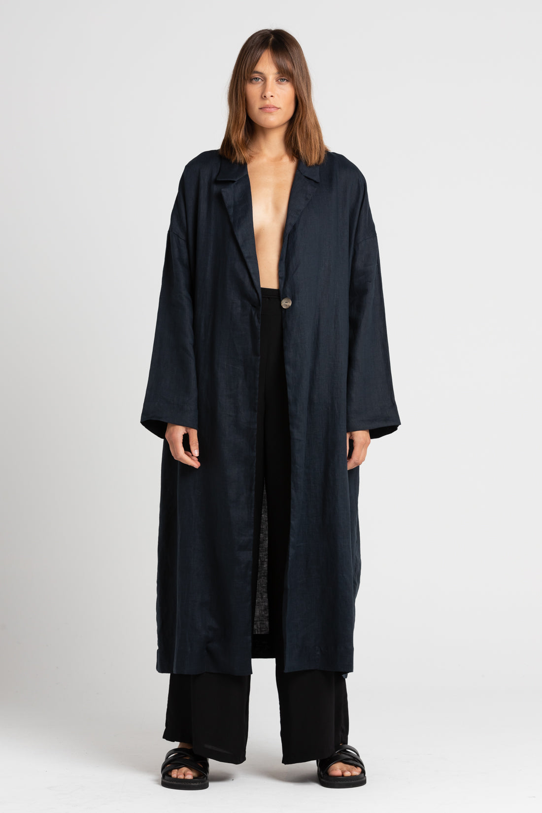 Victor Oversized Linen Coat, Indigo | Women's Linen Jackets – UNIKSPACE