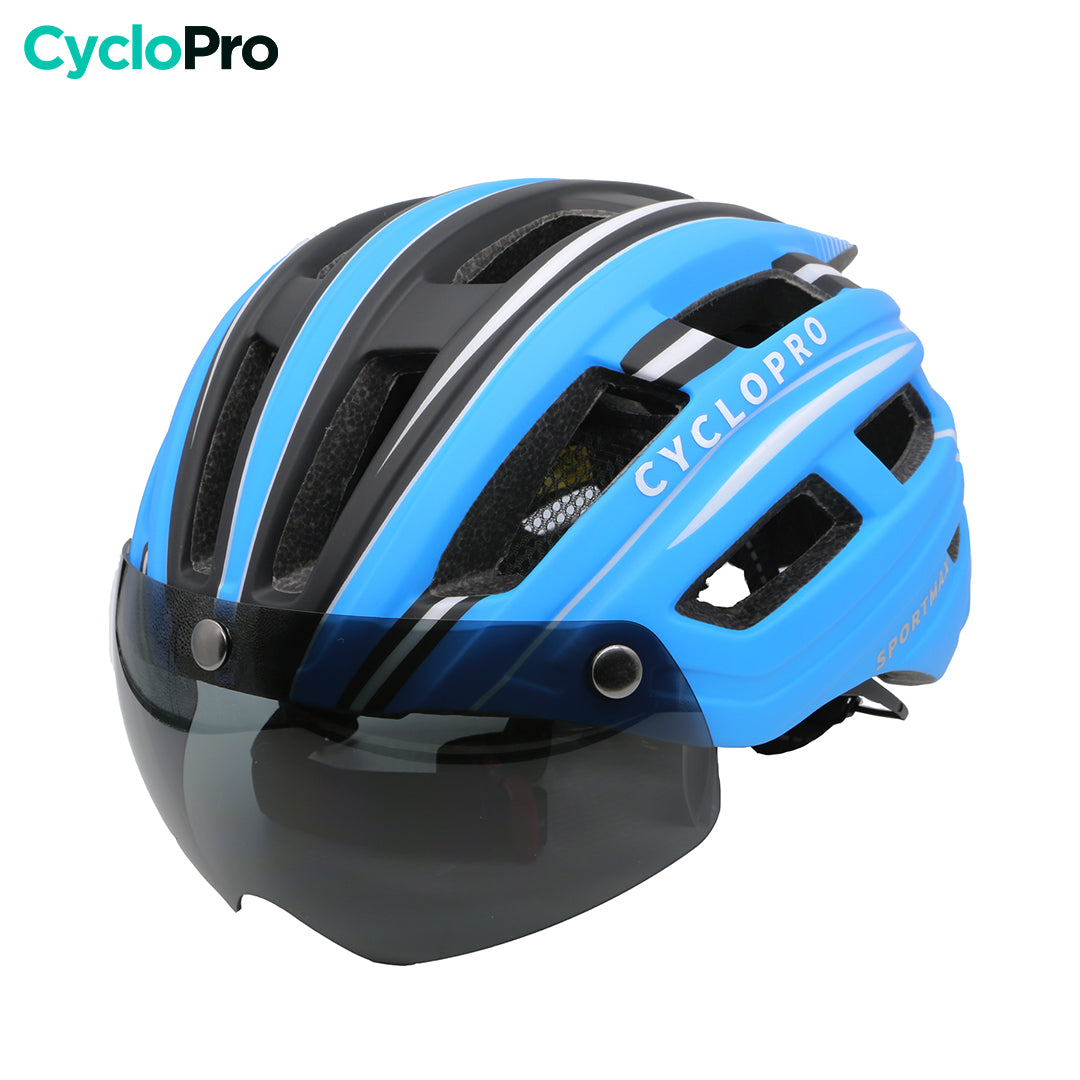 casque visiere velo bleu