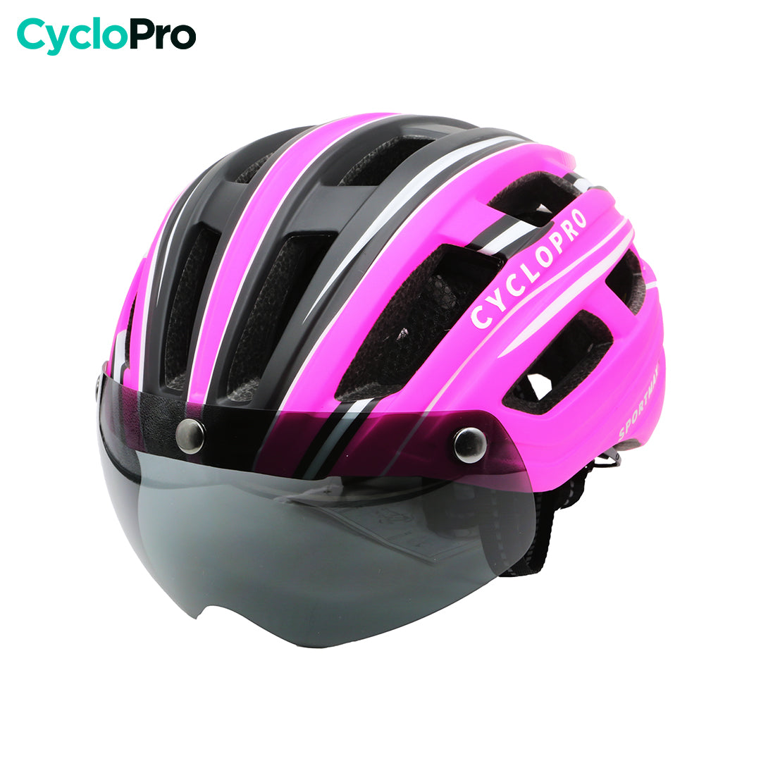 casque velo visiere rose