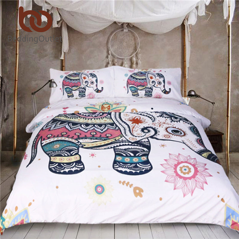 Beddingoutlet 3 Pcs Rainbow Mandala Elephant Duvet Cover Set