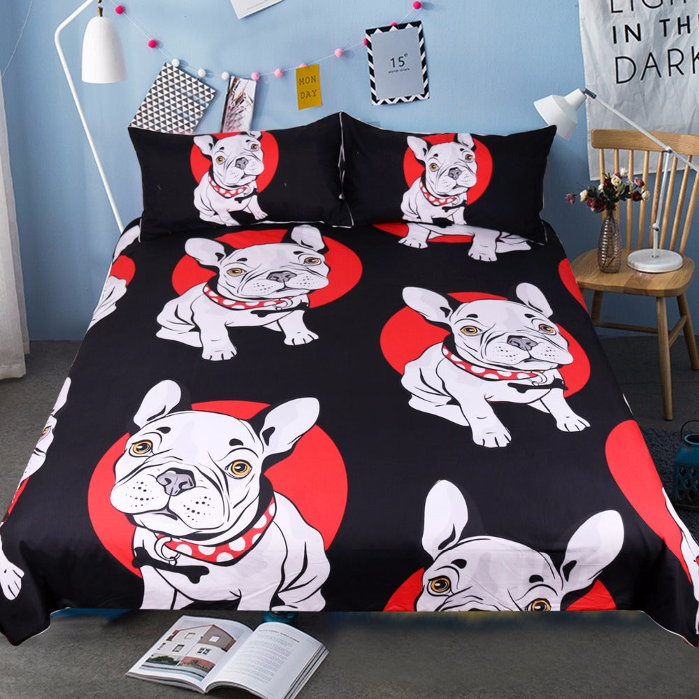 Beddingoutlet Bulldog Bedding Set Black And Red Quilt Cover With