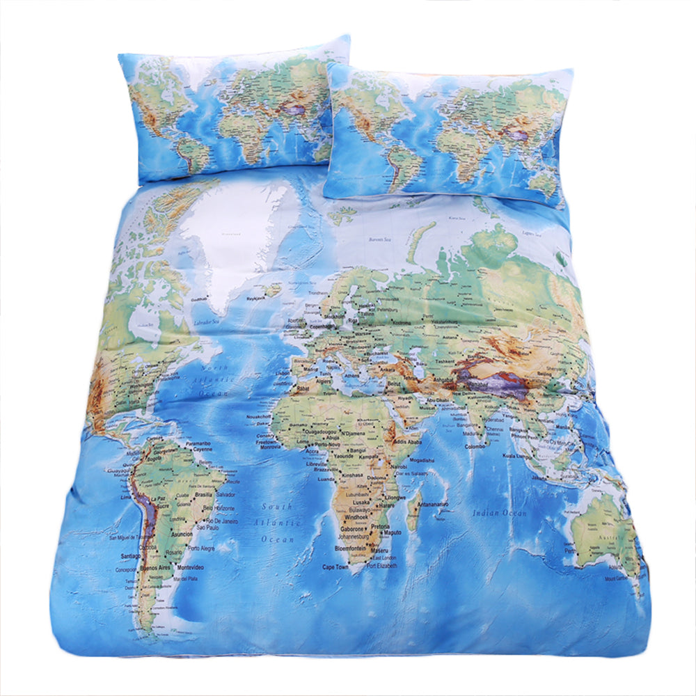 Beddingoutlet World Map Bedding Set Vivid Printed Blue Bed Duvet