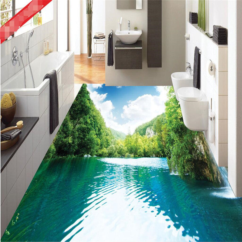 Custom Floor 3d Wallpaper Clear Lake Nature Bathroom Floor Mural