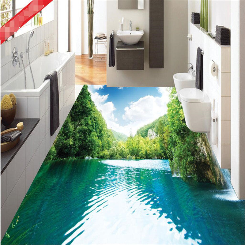 Custom Floor 3d Wallpaper Clear Lake Nature Bathroom Floor Mural 3d Pvc Wall Paper Self Adhesive Floor Painting Wallpaper 3d