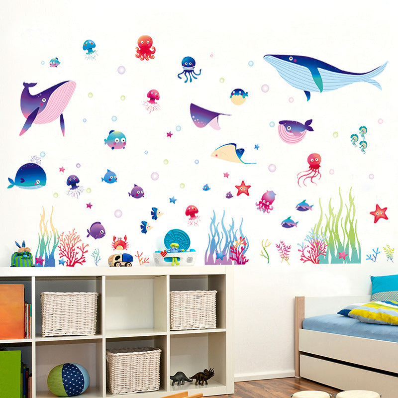 Diy Cute Cartoon Small Fish Wall Stickers Bedroom Children Room Wallpaper Wallpaper Ornaments Bathroom Bathroom Free Stickers