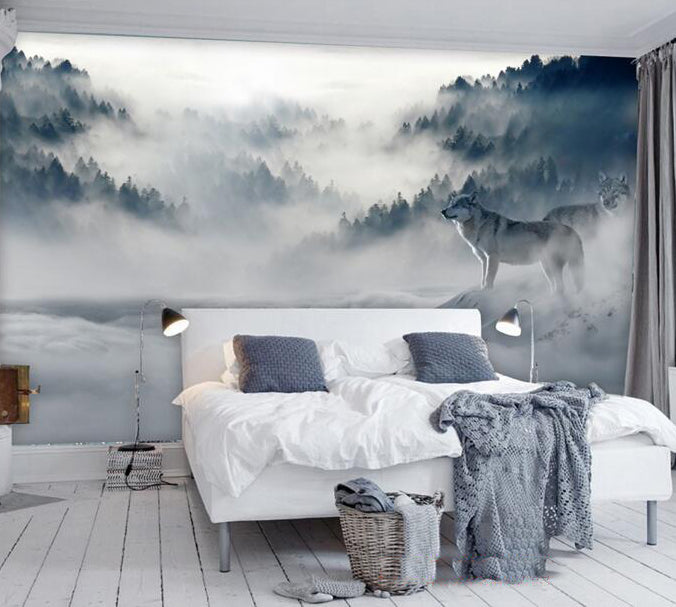 Mountain Fog Forest Wolf Animal 3d Papel Mural Wallpaper For Bedroom Sofa Background 3d Wall Photo Murals Wall Paper 3d Sticker