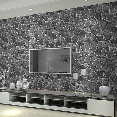 Pvc Black 3d Stone Wallpaper For Living Room Bedroom Vinyl Faux Stone Wall Paper Home Decor Roll