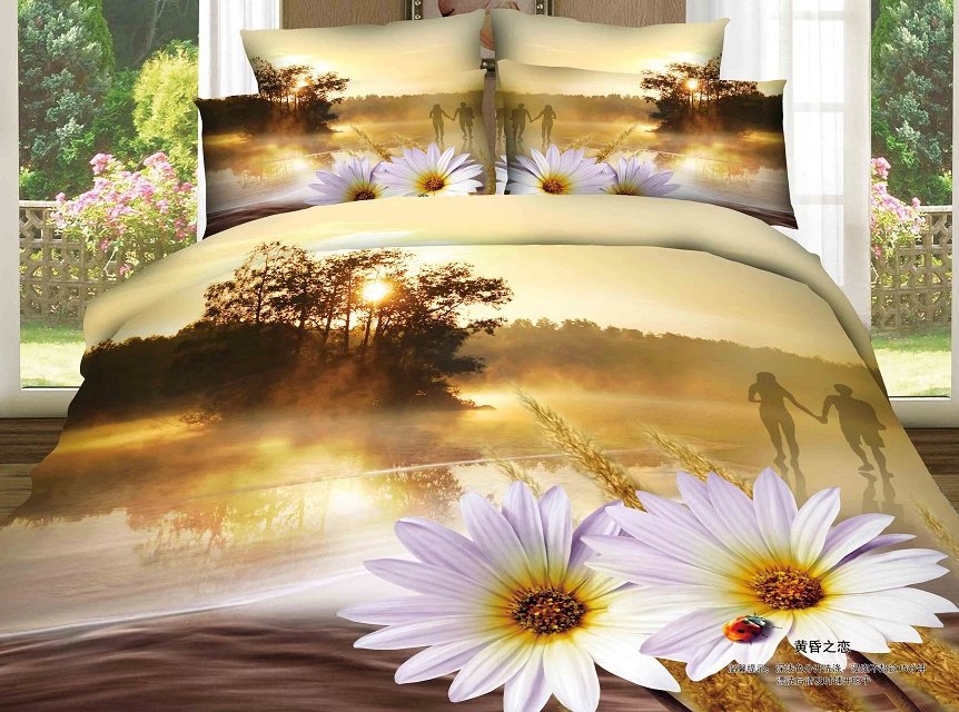 Sunflower Style Luxury 3d Oil Painting Print 4pcs Full Queen