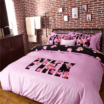 Winter Brand Vs Secret Pink Soft Animal Print Fashion Velvet Victoria Bedding Set Bed Sheets 4pcs Duvet Cover Set Bedspread