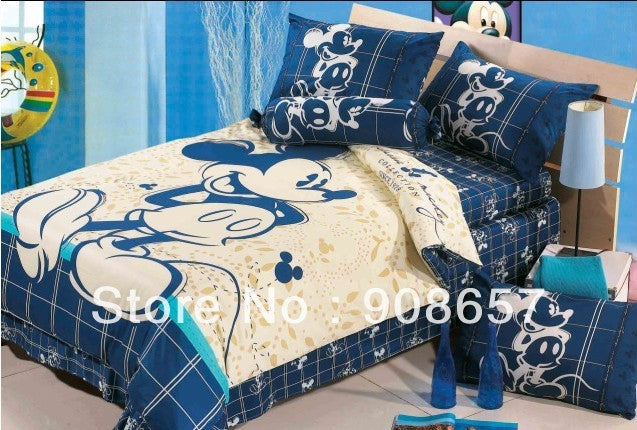 Blue Beige Mickey Mouse Character Bedding Twin Full Queen King