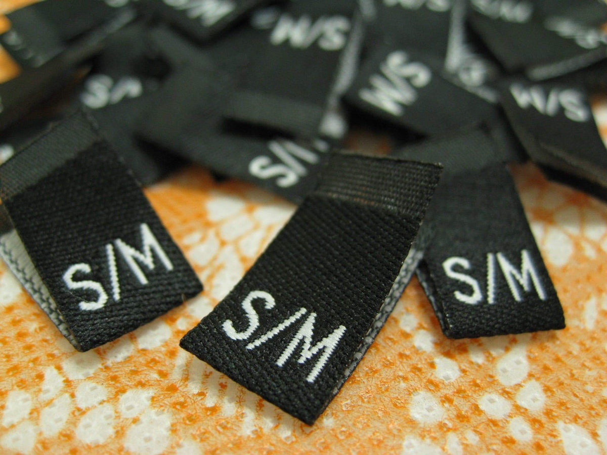  Woven  Size Labels  Mixed Lot of 100pcs Black with White 