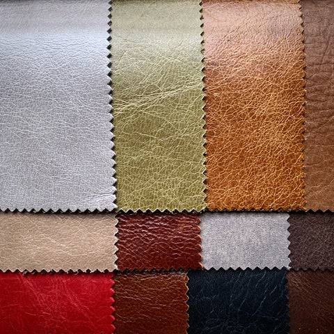 Full grain Aniline leather swatches from the Auburn Fox showroom, Thrapston, Northamptonshire.