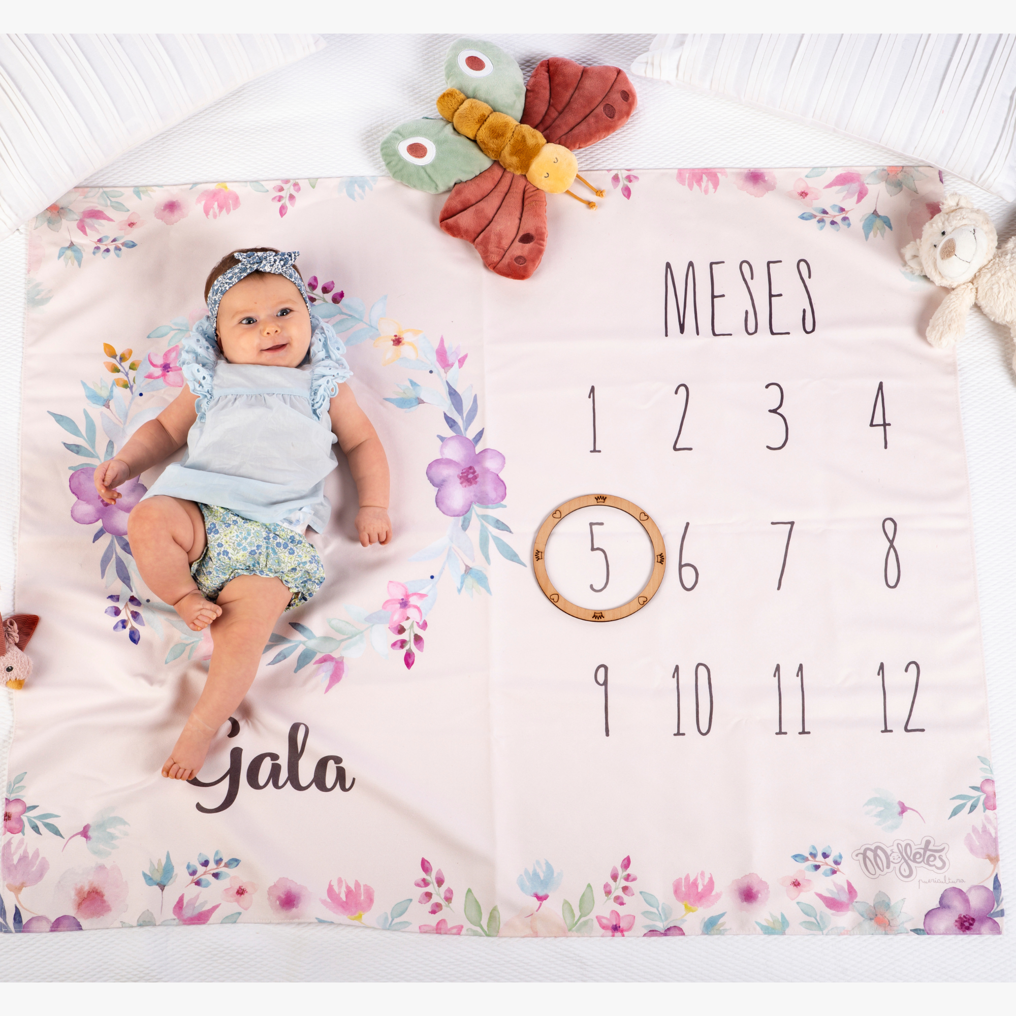 Manta Cumple Meses Flores【 PERSONALIZADA 】 – Mofletes