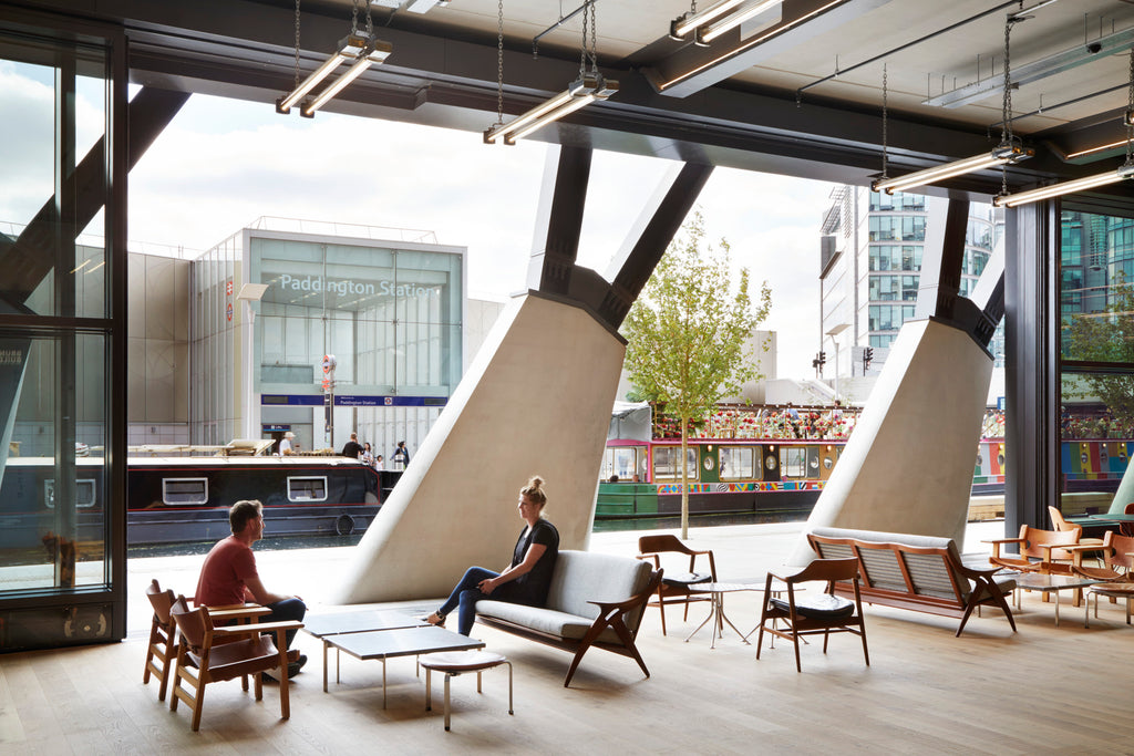 Brunel building with industrial ceiling strip lighting by Loomlight