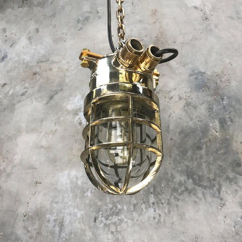 Cast brass explosion proof ceiling light made by Wiska restored by Loomlight and ideal solution for industrial style home bars