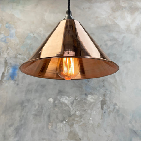 copper conical industrial style ceiling light