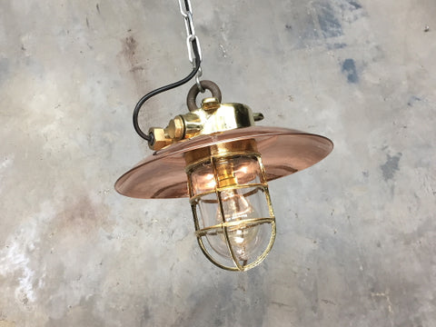 Vintage industrial brass & copper cage ceiling light for loft conversion
