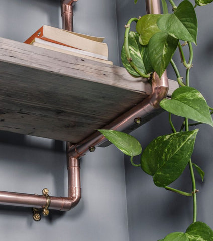 copper pipe & reclaimed wood shelving