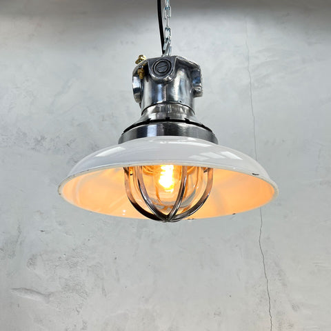 white enamel cage ceiling pendant as idea for bakery lighting