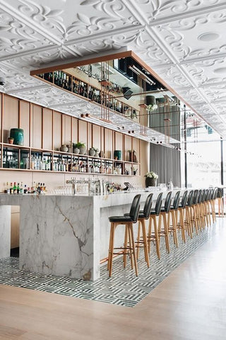 Light bright white and copper bar idea